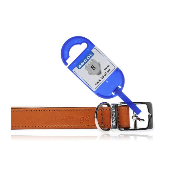 Ancol Stitched Tan Leather Collar - 55-63cm x 2.5cm