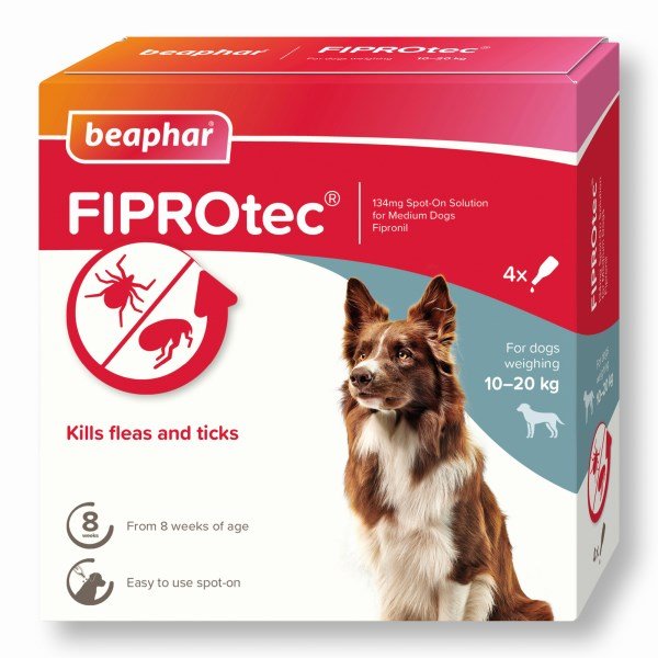 Beaphar FIPROtec® Flea & Tick Spot-On for Medium Dogs (10-20kg) 4 Pipettes