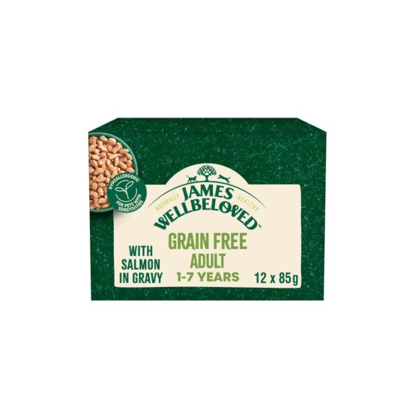 James Wellbeloved Grain Free Adult with Salmon in Gravy Pouch 85g x 12 x 4