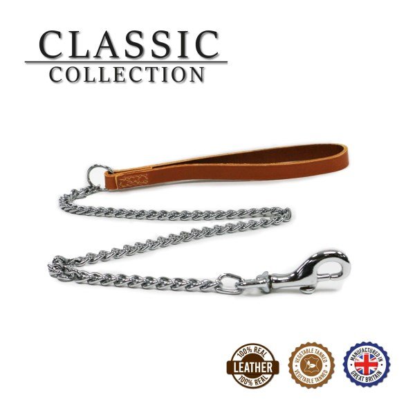 Ancol Leather Medium Chain Lead Tan 80cm