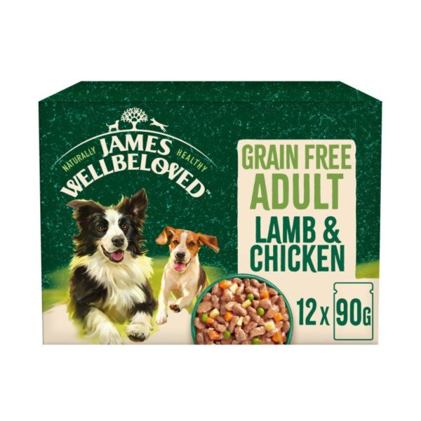 James Wellbeloved Grain Free Adult Lamb and Chicken in Gravy Pouch 90g x 12 x 4