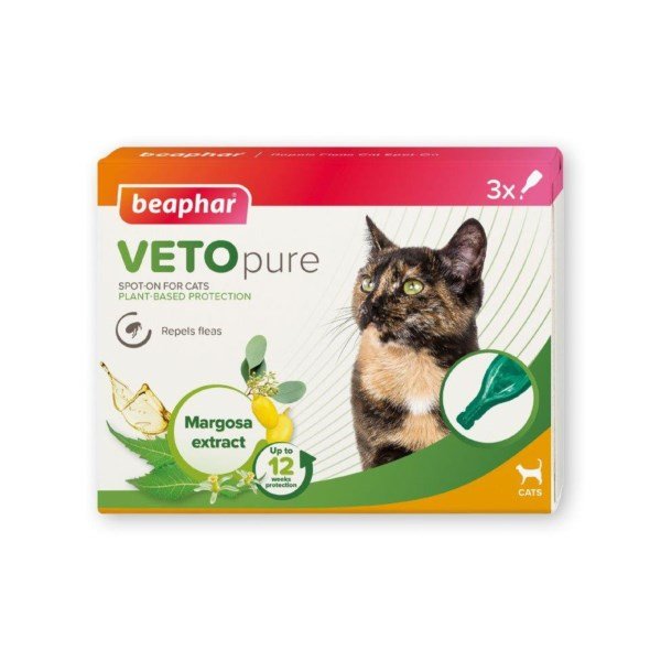 Beaphar VETOpure Plant-Based Protection Flea Spot-On for Cats 3 Pipettes