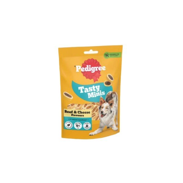 Pedigree Tasty Minis Dog Treats Cheesy Nibbles with Cheese and Beef 140g x 8