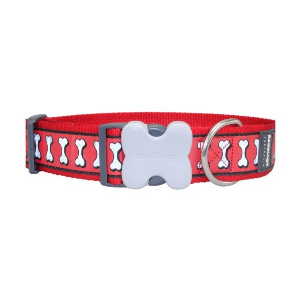 Red Dingo Red Dog Collar Reflective Bones Large