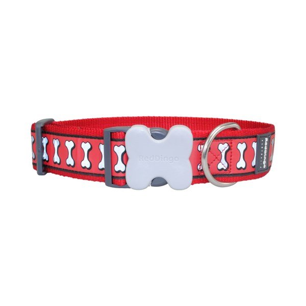 Red Dingo Red Dog Collar Reflective Bones Medium