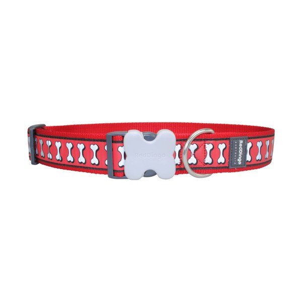 Red Dingo Red Dog Collar Reflective Bones Small