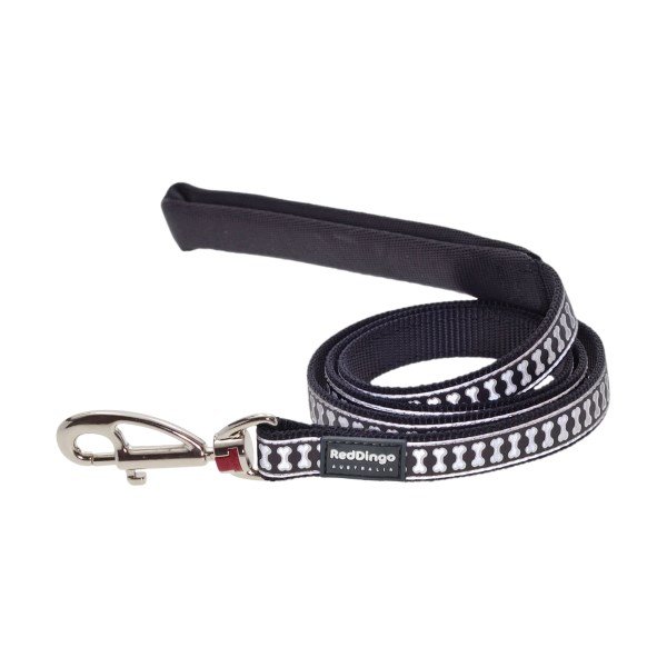 Red Dingo Black Dog Lead Reflective Bones Small