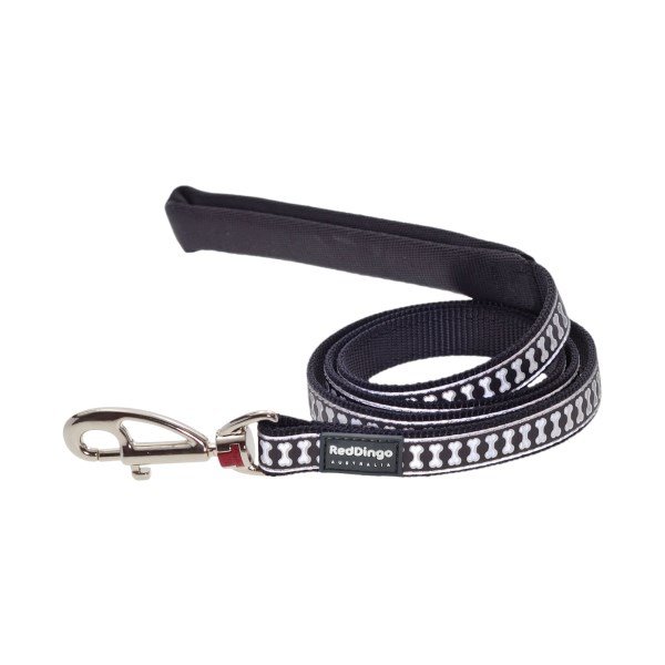 Red Dingo Black Dog Lead Reflective Bones X-Small