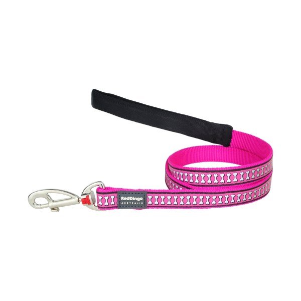 Red Dingo Pink Dog Lead Reflective Bones Large