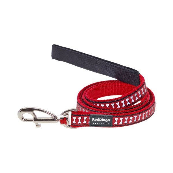 Red Dingo Red Dog Lead Reflective Bones Medium