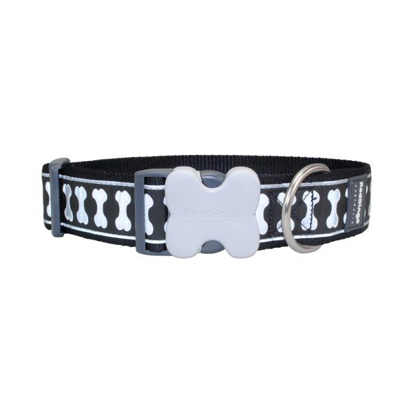 Red Dingo Dog Collar Reflective Bones Black Large