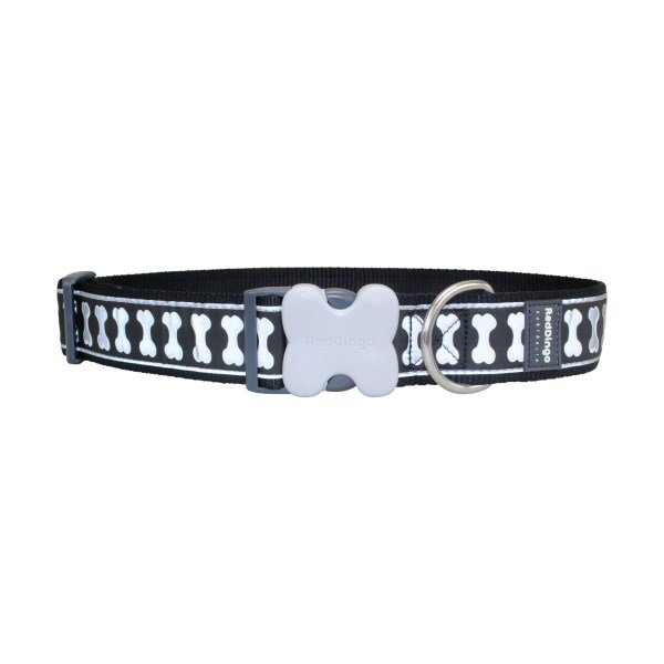 Red Dingo Dog Collar Reflective Bones Black Small