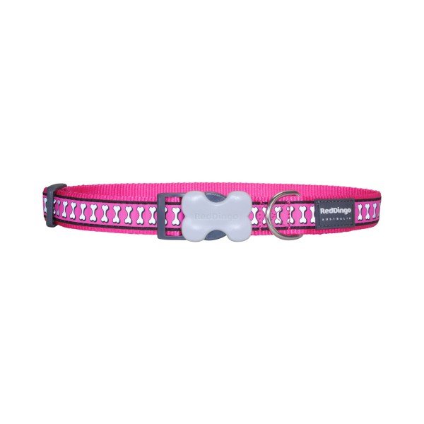 Red Dingo Dog Collar Reflective Bones Hot Pink Med