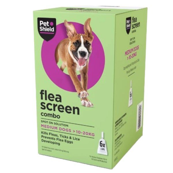 Pet Shield Flea Screen Combo 134mg / 120.6mg Spot on Solution Medium Dog x 6